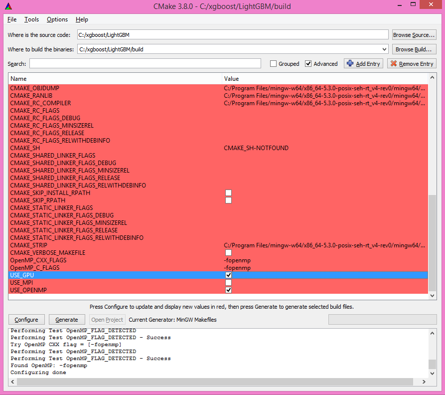 A screenshot of the C Make window where the checkbox with the test Use G P U is checked.